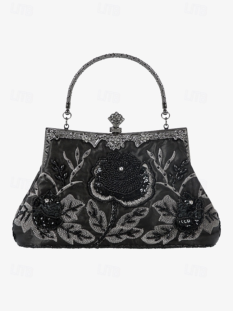 Women's Vintage Green Velvet Handbag with Beaded Floral Embroidery and Metal Frame – Elegant Evening Bag 2025 - $59.99 –P14