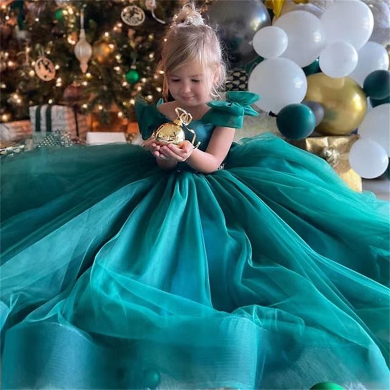 kinderkleidung Mädchen Party Kleid Feste Farbe Kurzarm Leistung Gitter Prinzessin Süß Gitter Mitte der Wade Etuikleid Tüll-Kleid Sommer Frühling Herbst 2-12 Jahre Grün 2025 - $82.99 –P1