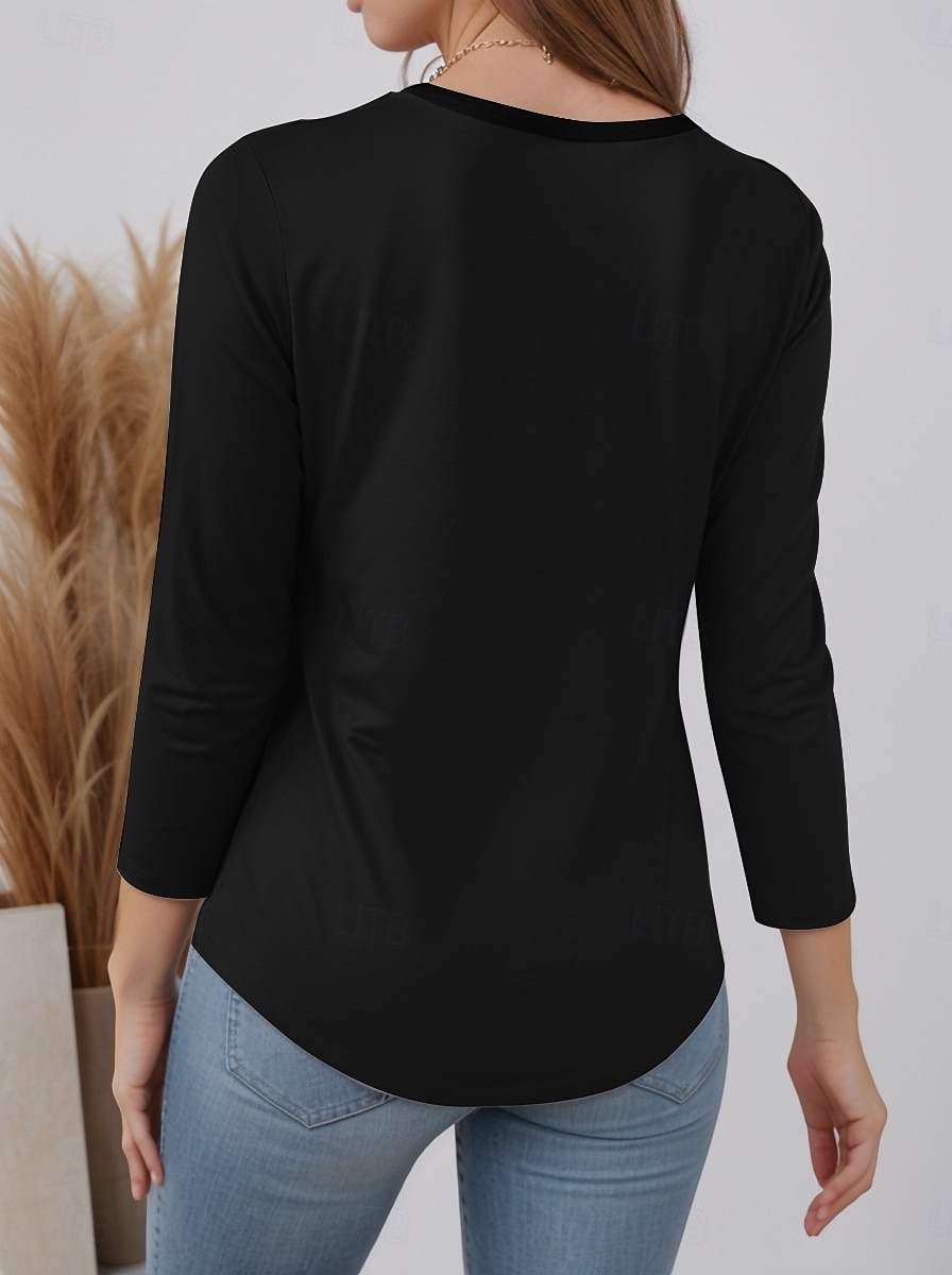 T-shirt tunique femme lettre mode décontractée manches longues col rond tops réguliers quotidienne imprimé noir blanc jaune printemps automne de 2025 ? $23.99 –P2