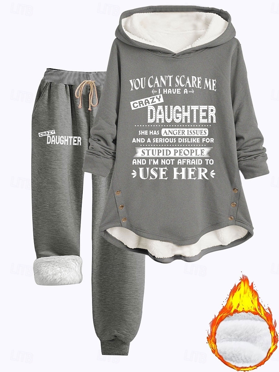Vrouwen 2-delige dagelijkse hoodie fleece broek lange mouw met capuchon letter trekkoord print casual donkerroze blauw grijs herfst reguliere pasvorm 2025 - $49.99 –P5