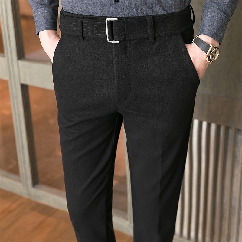 Herren Abschlußfeier Anzughose Hose Chinos Tweed-Hosen Knöpfe Tasche Einfarbig Komfort Formell Party Arbeit Mode Klassicher Stil Schwarz Khaki Mikroelastisch 2025 - $44.99 –P8