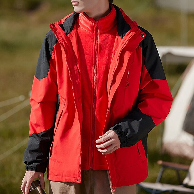 Men's Softshell Jacket Hiking Jacket Winter Outdoor Color Block Thermal Warm Sun Protection Windproof Water Resistant 3-in-1 Jacket Lightweight Jacket Windbreaker Jacket Traveling Black Red Blue Dark 2025 - $75.99 –P4