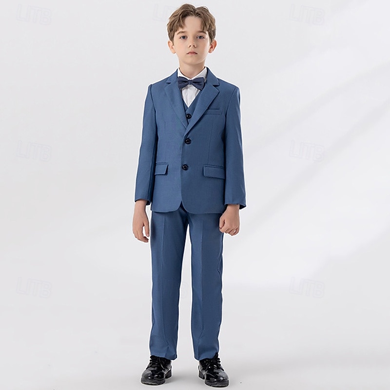 4 delar Ringbärarkostym Pojkar Barn Kostym Formell kostym Kavaj & väst & byxor & slips Formell Fest Alla hjärtans dag Mode Häftig Ensfärgat Ficka Vit Vin Marinblå Polyester 2025 - $56.99 –P5