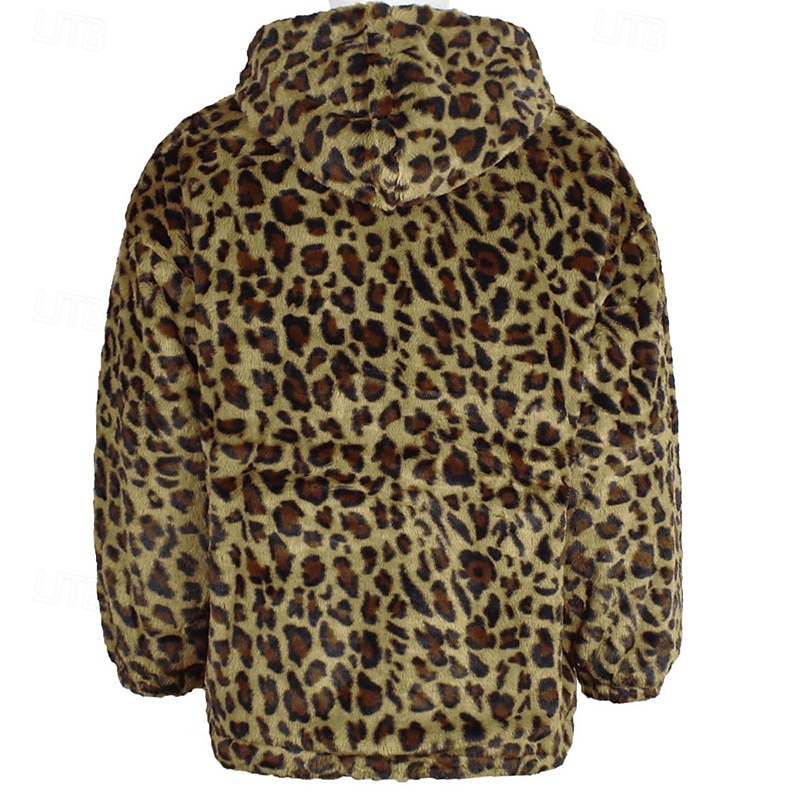 Herren Winterjacke Fleecejacke Mantel aus Kunstpelz Täglich Urlaub warm Tasche Vlies Herbst Winter Leopard-Druck Modisch Strassenmode Mit Kapuze Standard Gelb Blau Grün Jacken 2026 - $57.99 –P17