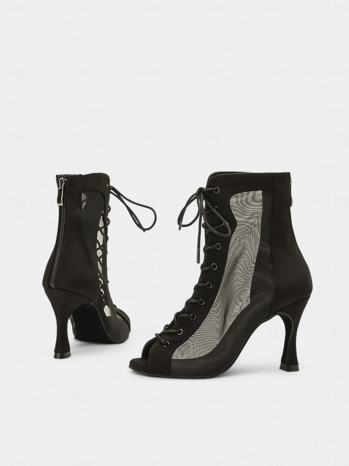 Women's Mesh Lace-Up Peep-Toe Heeled Latin Dance Shoes with Soft Suede Sole – Breathable Transparent Panel Design with Stiletto Heel, Ideal for Salsa, Tango, and Latin Dance 2025 - $59.99 –P4