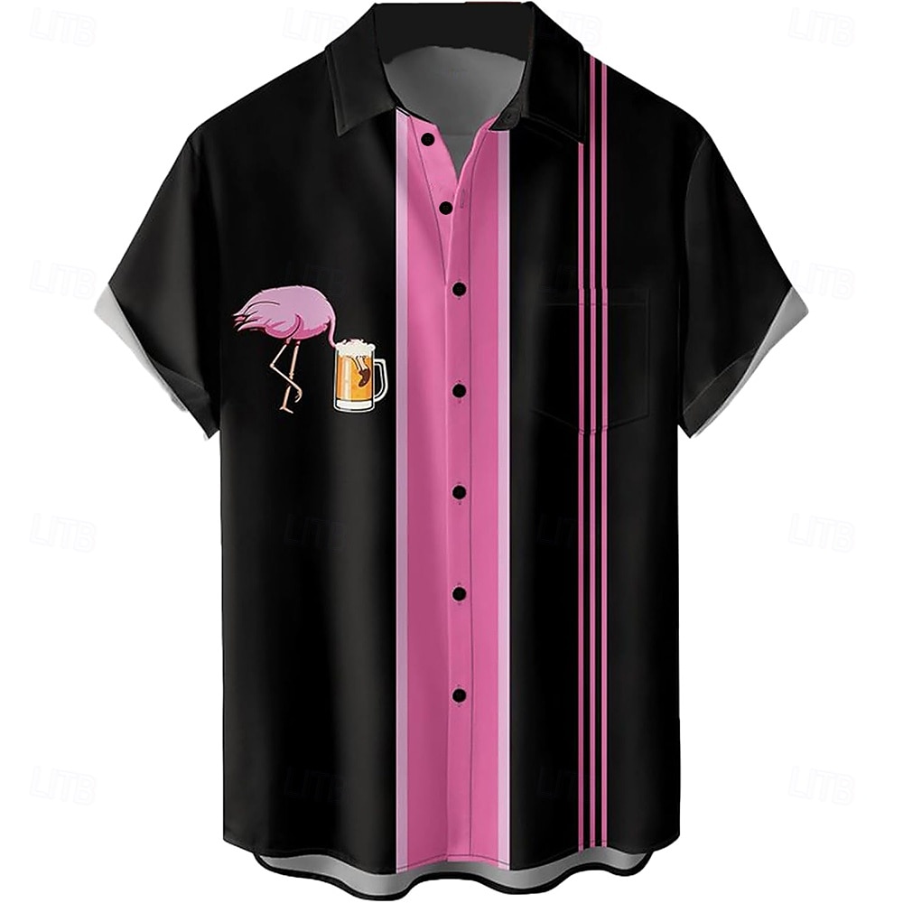 Per uomo Fenicottero Birra dell'Oktoberfest Camicia da bowling Camicia con bottoni Manica corta Hawaiano Informale Informale Athleisure Estate Primavera Collo ripiegabile Tasche Rosa del 2025 a $24.99 –P1