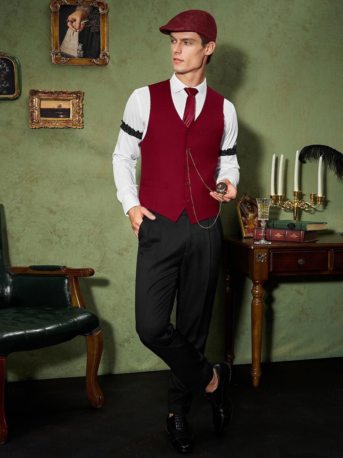 Ретро Бурные 20-е 1920-е годы Инвентарь Жилет Набор аксессуаров барин Гангстер Маскарадный костюм Муж. Карнавальный костюм 8 ед. Рождество Хэллоуин Карнавал 2026 - $57.99 –P3