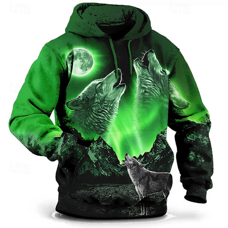Per uomo Lupo Stampa 3D Felpa con Cappuccio Felpa con cappuccio Felpe con cappuccio Manica Lunga Felpa con cappuccio Con Cappuccio Moda Vacanza Lavoro Abbigliamento quotidiano Grigio verde Bianco e del 2025 a $13.99 –P2