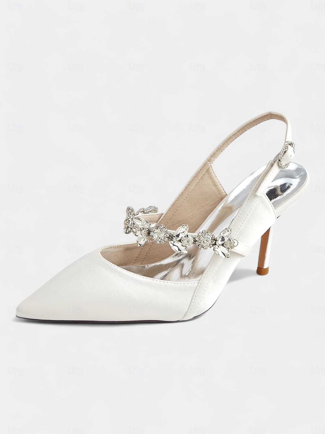 scarpe col tacco da donna in raso bianco con cinturino posteriore e decorazioni in strass – eleganti scarpe a punta per matrimoni e occasioni formali del 2025 a $64.99 –P14