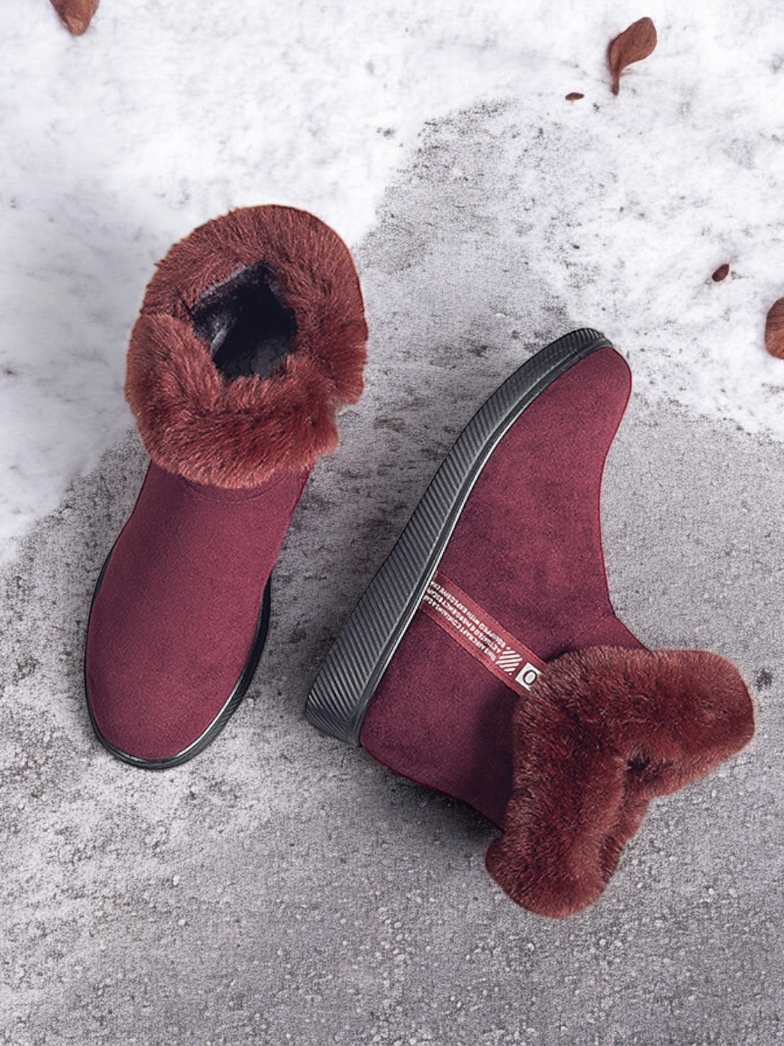 botins femininos de camurça bordô com punho de pele sintética e sola antiderrapante – calçados quentes de inverno para uso casual e ao ar livre de 2025 por $34.99 –P4