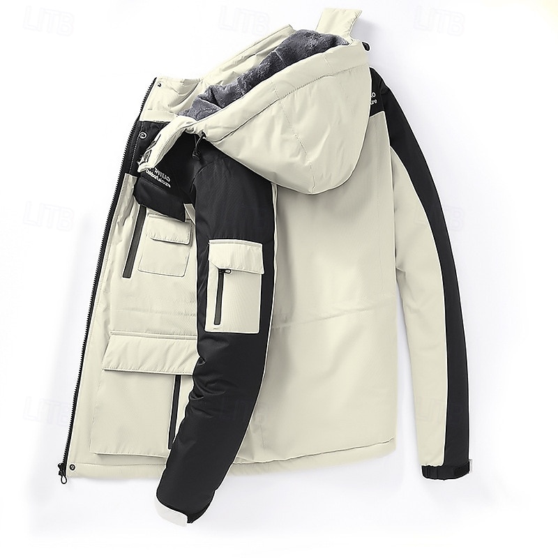 Herre Softshell jakke Turjakke Fleecejakke Vinter utendørs Fargeblokk Hold Varm Fleecefor Vindtett Vannavvisende Vindjakke Reise Svart Hvit Marineblå Grå 2025 - $75.99 –P13