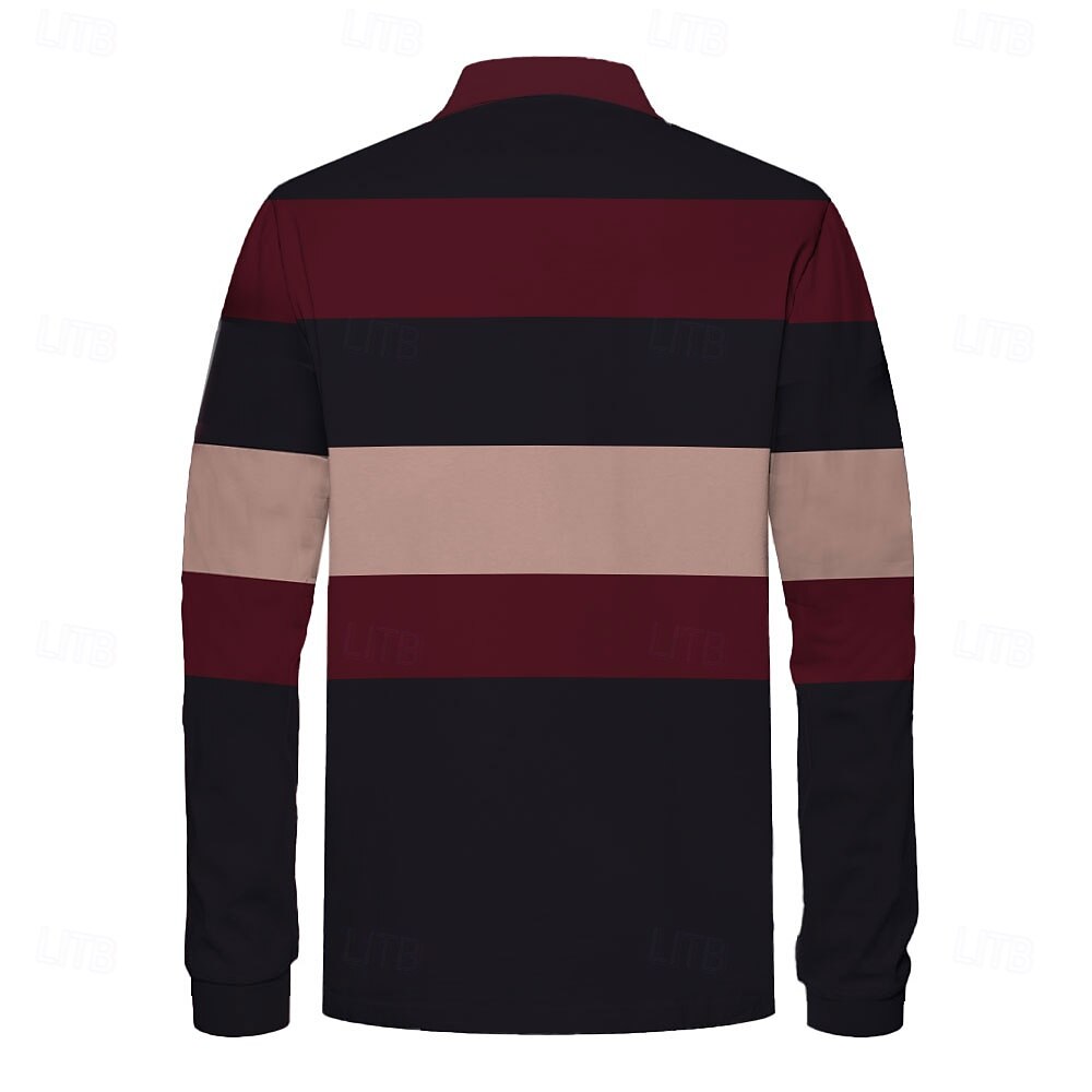 Men's Striped Rugby Polo Shirts Long Sleeve Polo Shirts Collar Business Casual Formal Outdoor Dailywear 3D Print Buttons Spring Fall Winter Maroon 2026 - $25.99 –P2