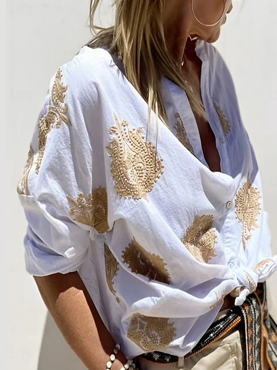 Women's Shirt Long Sleeve Shirt Collar White Sky Blue Green Spring &  Fall 2025 - $29.99 –P1