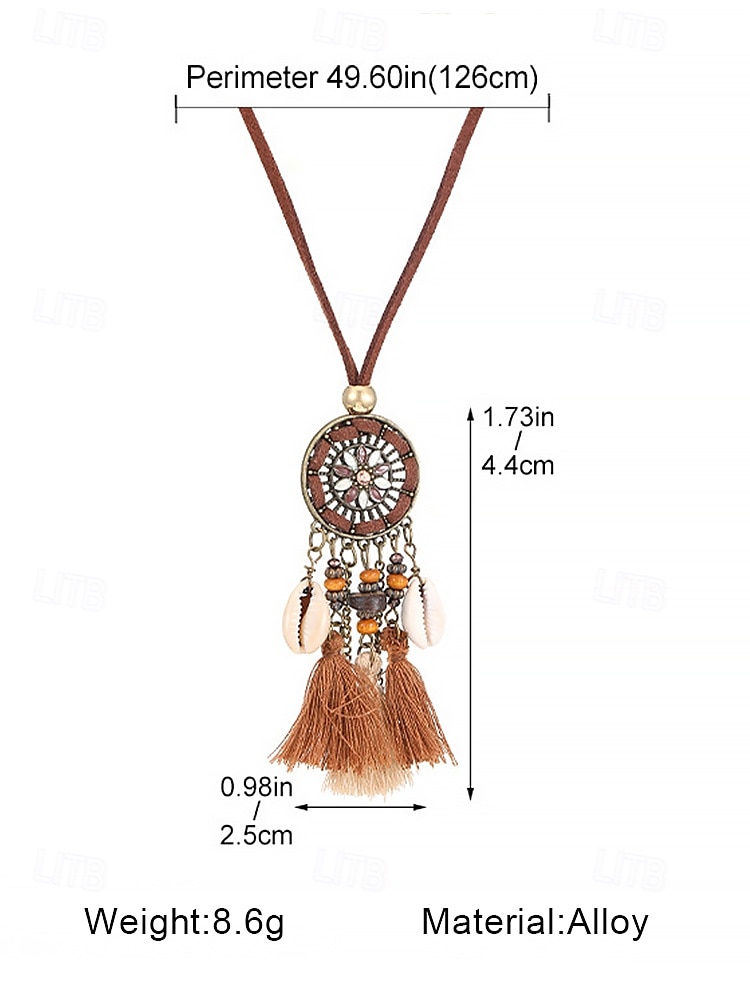 kvinners boho dusk halskjede med skinnsnor og drømmefanger anheng - perfekt for festivaler og bohem stil 2025 - $7.99 –P8