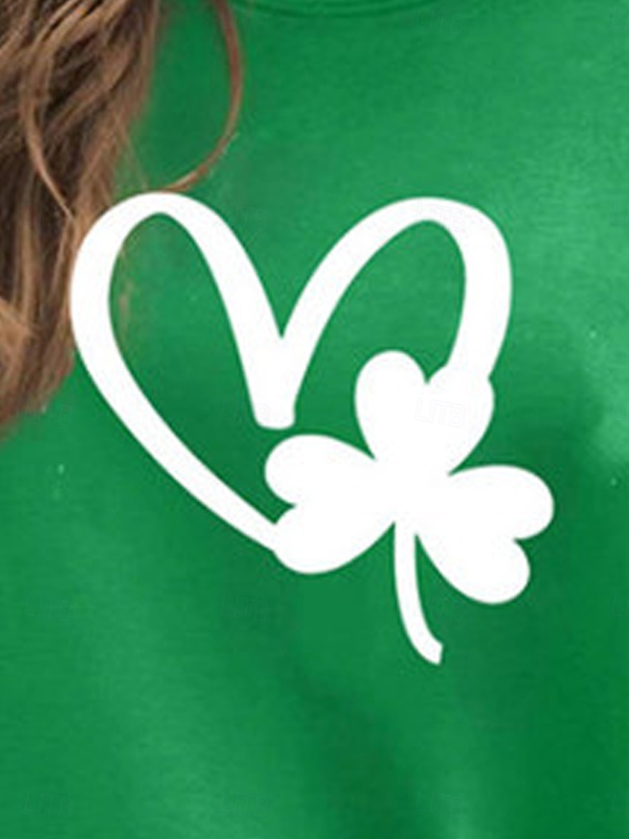 St. Patrick's Day Women's Sweatshirt Heart Shamrock Street Dailywear Print Casual Crew Neck Long Sleeve Micro-elastic Fall Winter 2026 - $25.99 –P2