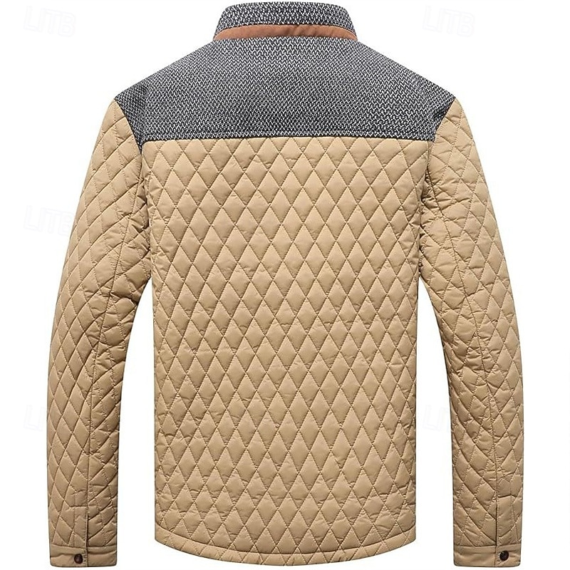 Herr Pufferjacka Vardaglig jacka Dagligen Semester Håller värmen Ficka Höst vinter Färgblock Mode Klassisk Hög krage Normal Svart Vin Marinblå Brun Kaki Jacka 2026 - $53.99 –P5