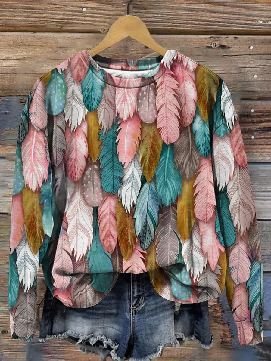 pull femme décontracté graphique vêtements de tous les jours décontracté col rond imprimé manches longues rose automne hiver de 2025 ? $24.99 –P1