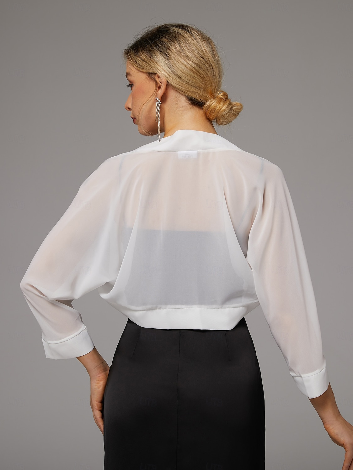 Sjalar Ren Sexig Solskydd 3/4 Längd Ärmar Chiffon Bröllop Wraps Med Ren Färg För Bröllop Vår  Sommar 2025 - $21.99 –P3