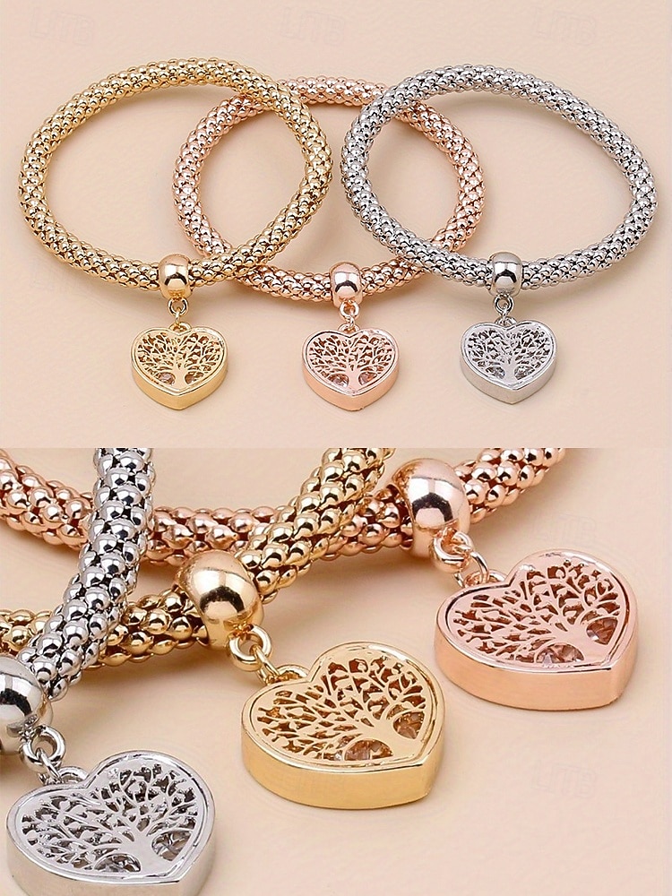 Zestaw bransoletek z zawieszkami w kształcie serca i drzewa życia - wielokolorowe plecione bransoletki damskie do układania w stosy w stylu boho, idealne do codziennych stylizacji lub jako prezent 2026 - $9.99 –P7