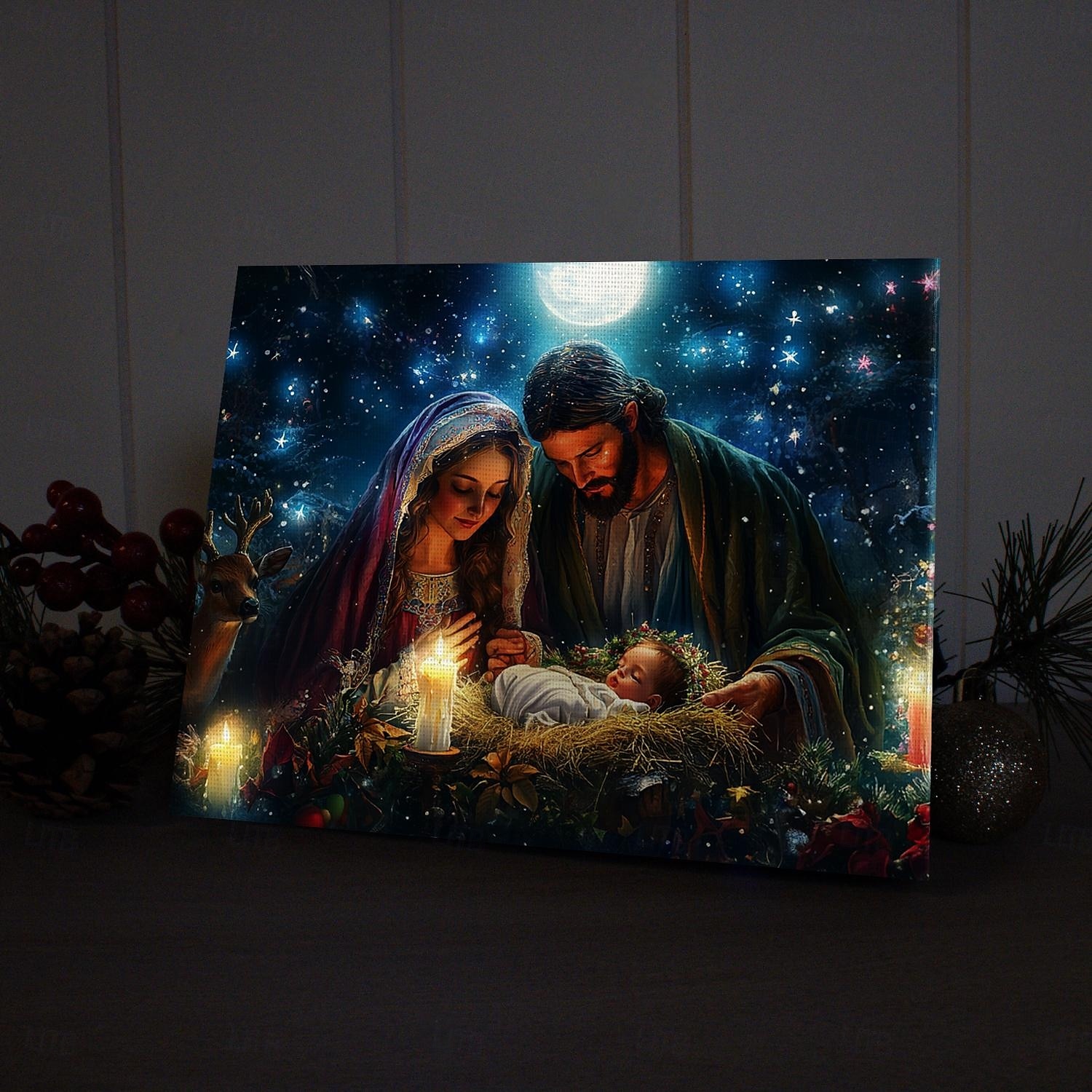Christmas Nativity Scene LED Canvas Wall Art LED Lighted Up Wall Decor 2AA Battery Operated Lighted Canvas Print LED Light Kitchen Bedroom or Home Decor 2025 - $50.99 –P4