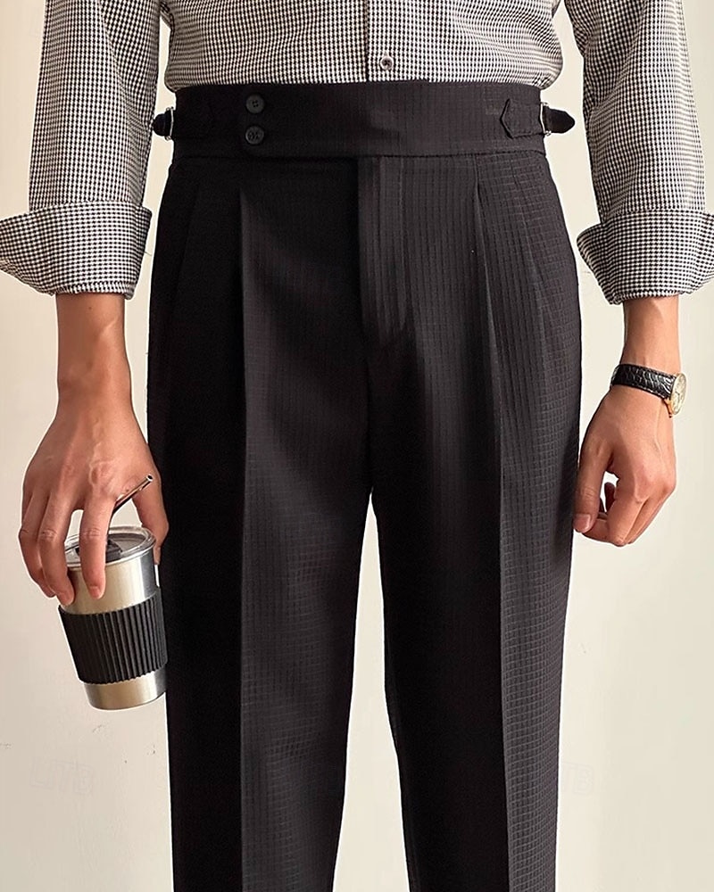 Herren Waffel Abschlußfeier Anzughose Neapel Hosen Hose Knöpfe Tasche Einfarbig Komfort Formell Party Arbeit Mode Klassicher Stil Schwarz Weiß Mikroelastisch 2025 - $27.99 –P5