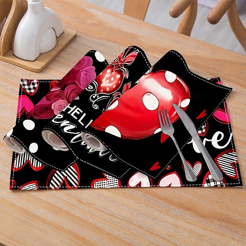 set di 4 tovagliette per San Valentino romantiche e decorative con motivi a forma di cuore o rosa resistenti e resistenti al calore perfette per aggiungere un tocco d'amore all'arredamento della tua del 2025 a $14.49 –P5