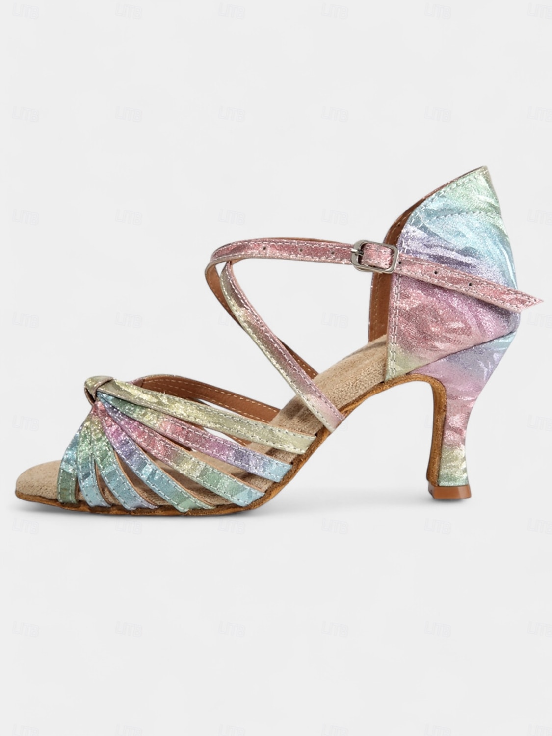 scarpe da ballo latino con cinturini metallici arcobaleno - tacchi da sala da ballo da donna con cinturino regolabile con fibbia e morbida suola in pelle scamosciata per salsa, tango e feste del 2025 a $46.99 –P1