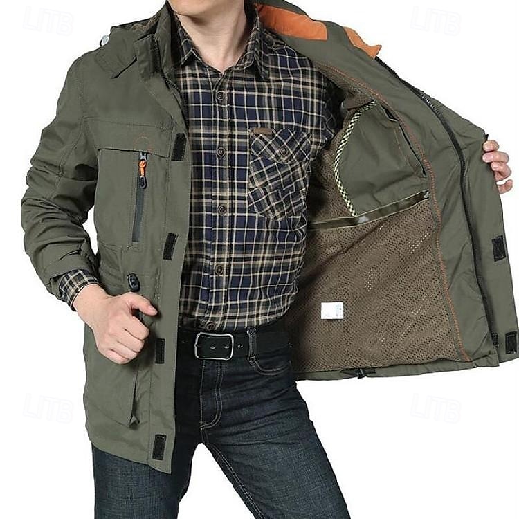vanntett turjakke for menn militær taktisk jakke uformell lett hette cargo sportsfrakk vindjakke utendørs varm vindtett trenchcoat jakke topp camping jakt fiske army green 2025 - $51.99 –P4