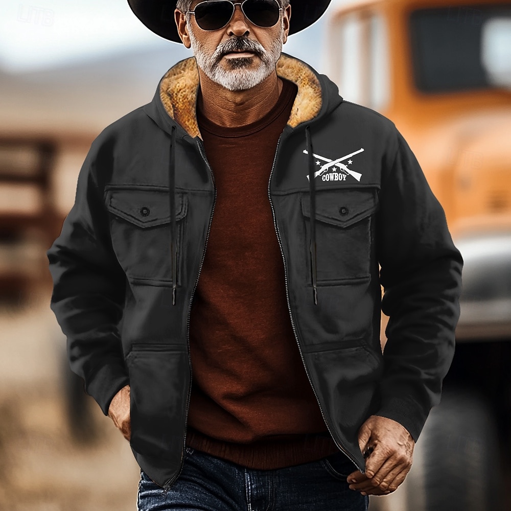 Homens Cowboy Tosão Moletons Moletom Moletom com capuz Com Capuz Moda Impressão 3D Feriado Streetwear Preto Marron Zíper Bolsos Outono Inverno Designer de 2025 por $42.99 –P3
