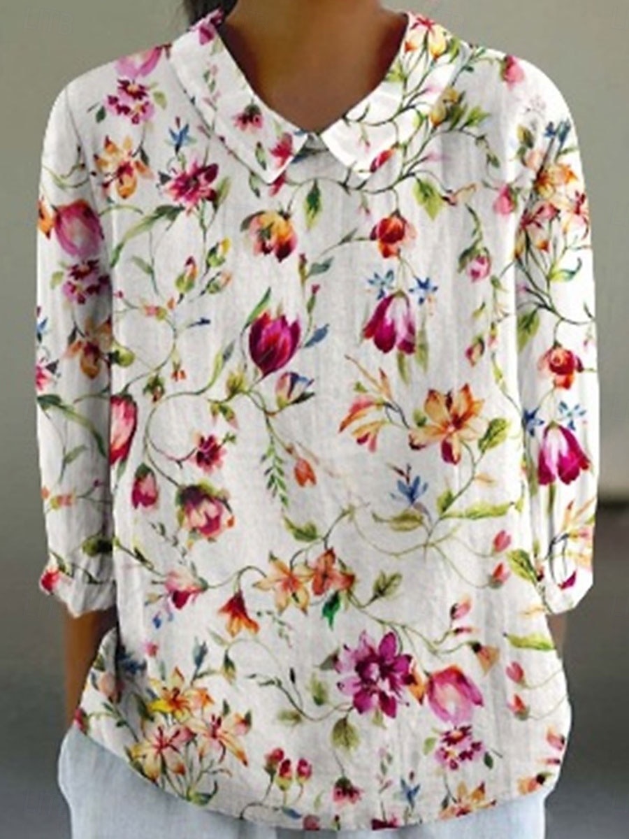 Women's Shirt Linen-Inspired Shirts Long Sleeve Shirt Collar White Blue Green Spring Fall 2025 - $29.99 –P3