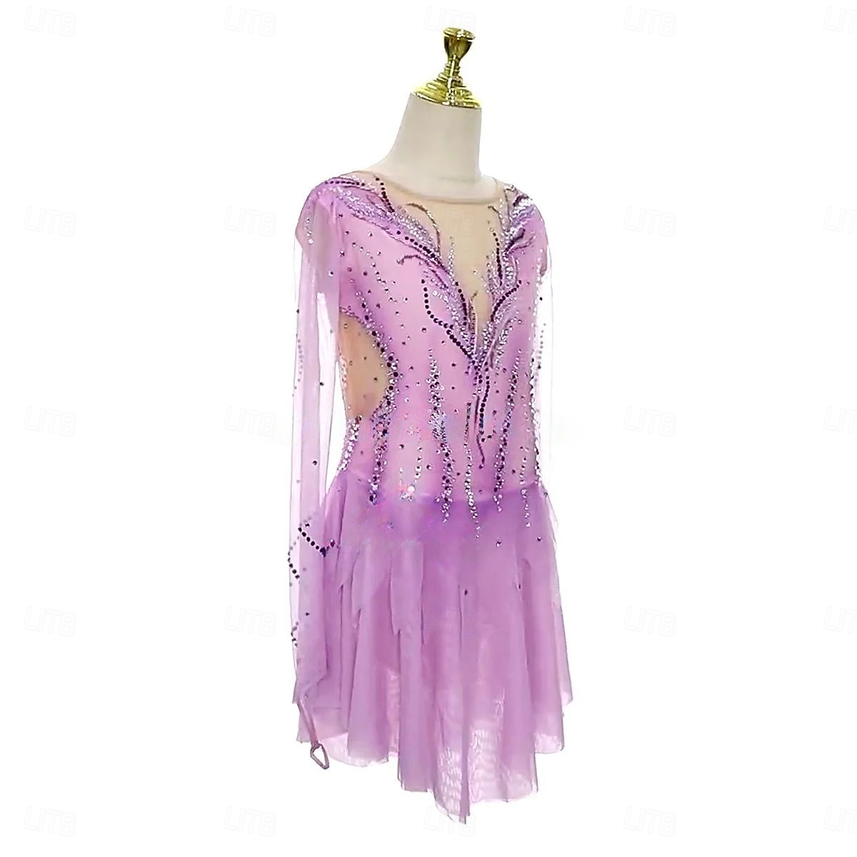 Rochie de Patinaj Artistic Pentru femei Fete Πατινάζ στο πάγο Rochii Mov Tiv Asimetric Plasă Înaltă Elasticitate Antrenament Competiție Ținută Patinaj Clasic Cristale / Strasuri Manșon Lung Patinaj 2025 - $267.19 –P5