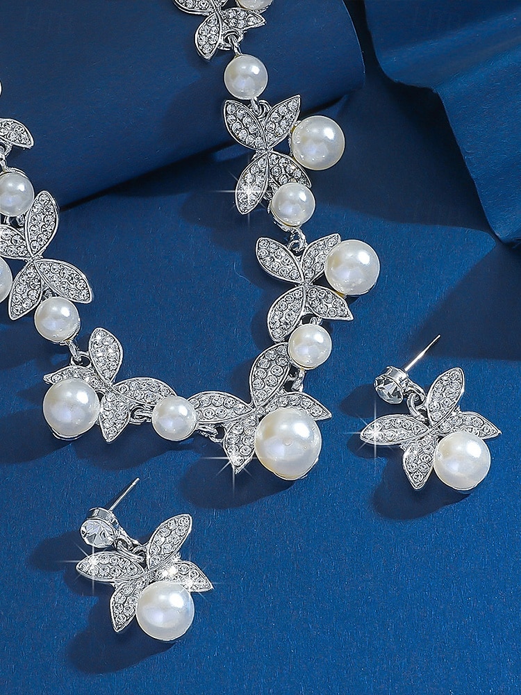 Elegant Pearl Butterfly Necklace and Earrings Set | Rhinestone-Embellished Bridal Jewelry for Weddings, Parties, and Formal Events 2025 - $14.99 –P4