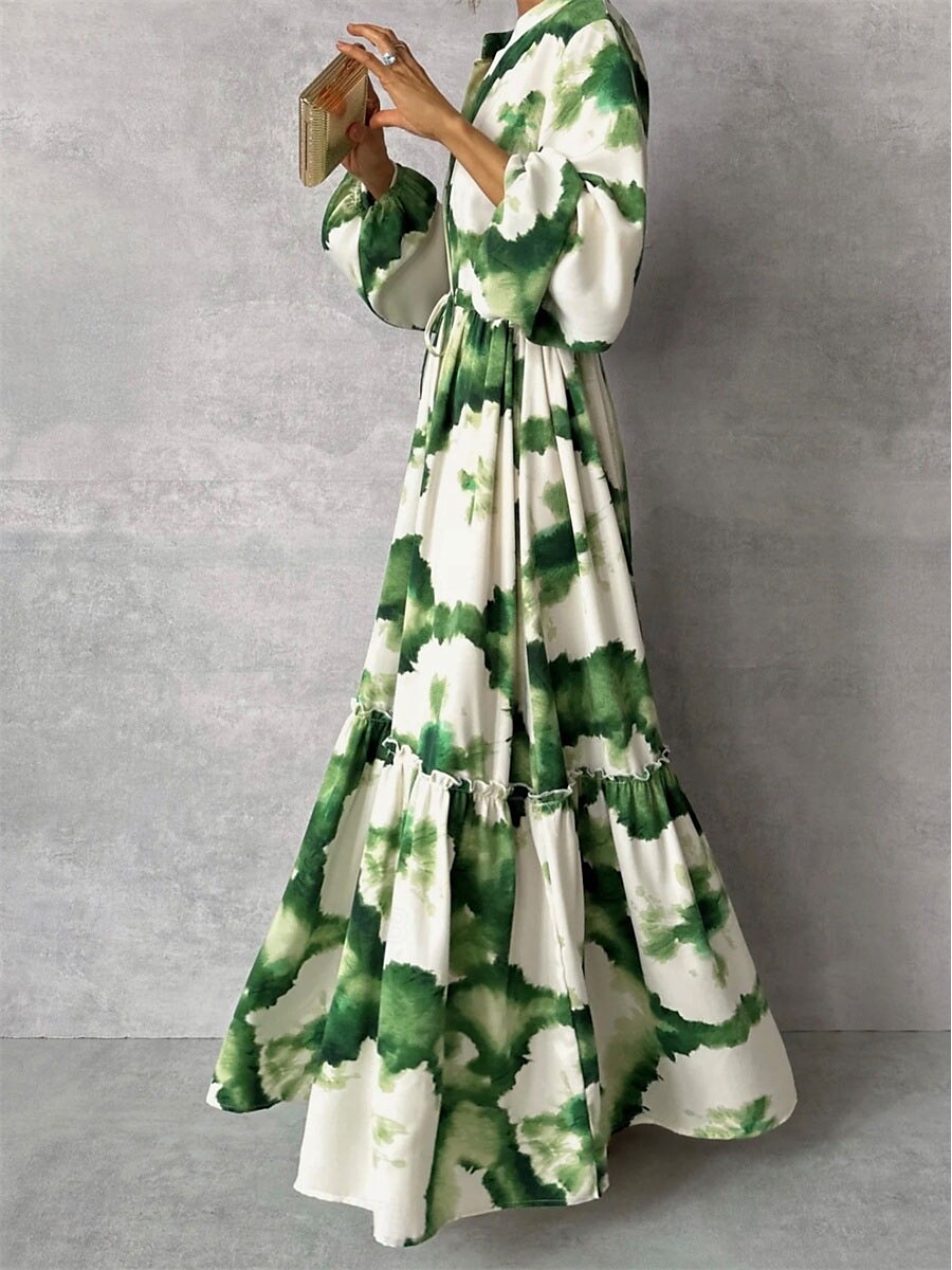Damen Blumen Maxikleid mit Schlitz am Hals Langarm Sommer Frühling 2025 - $57.99 –P2
