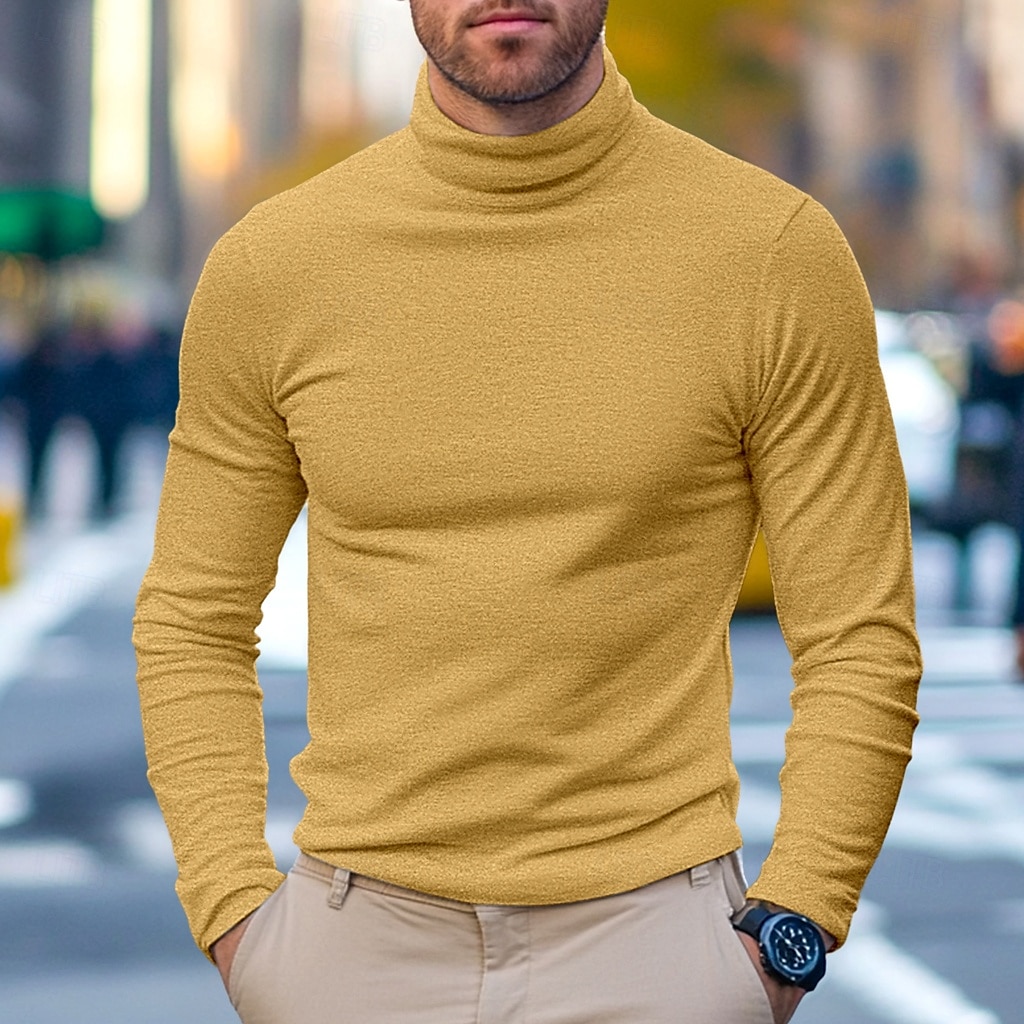Hombre Camiseta superior Camisa de manga larga Jersey de cuello alto simulado Manga Larga Cuello Alto Cuello de pila Invierno Primavera & Otoño Color sólido Diario Casual Estilo callejero Cuello Alto 2025 - €12.99 –P20
