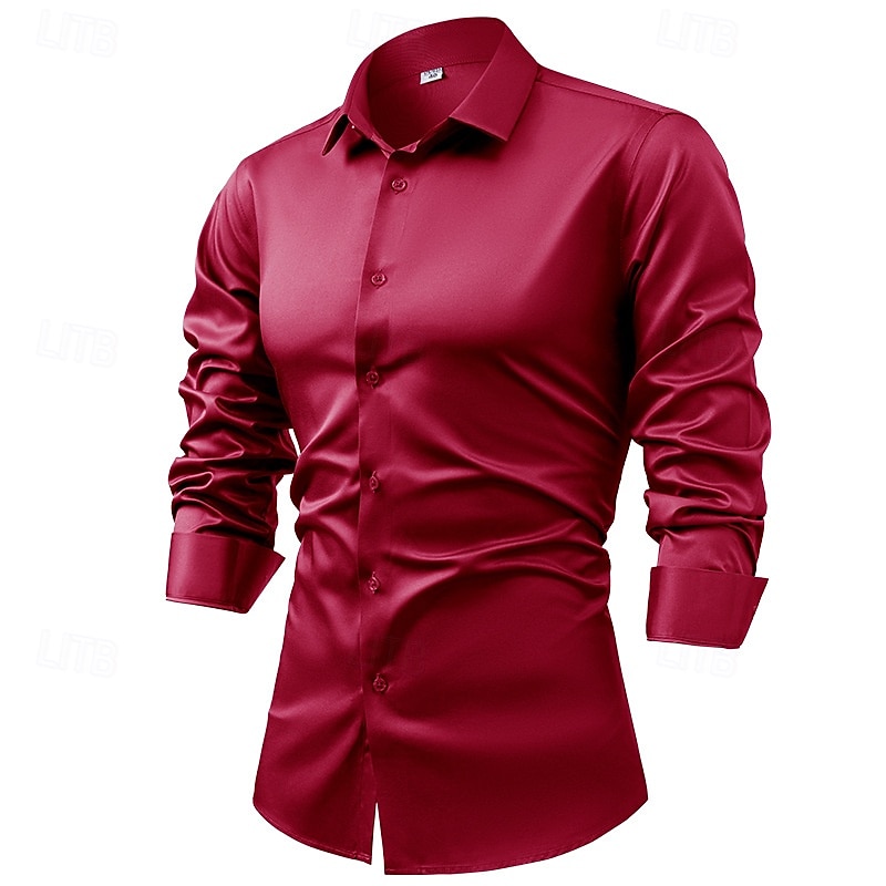 Miesten Paita Satiini paita Rento paita Button Up paita Tavallinen Häät Loma Musta Rubiini Kuninkaallinen sininen Apila Pitkähihainen Kaulus Syksy Kevät kesä Vaatetus 2025 - $27.99 –P4