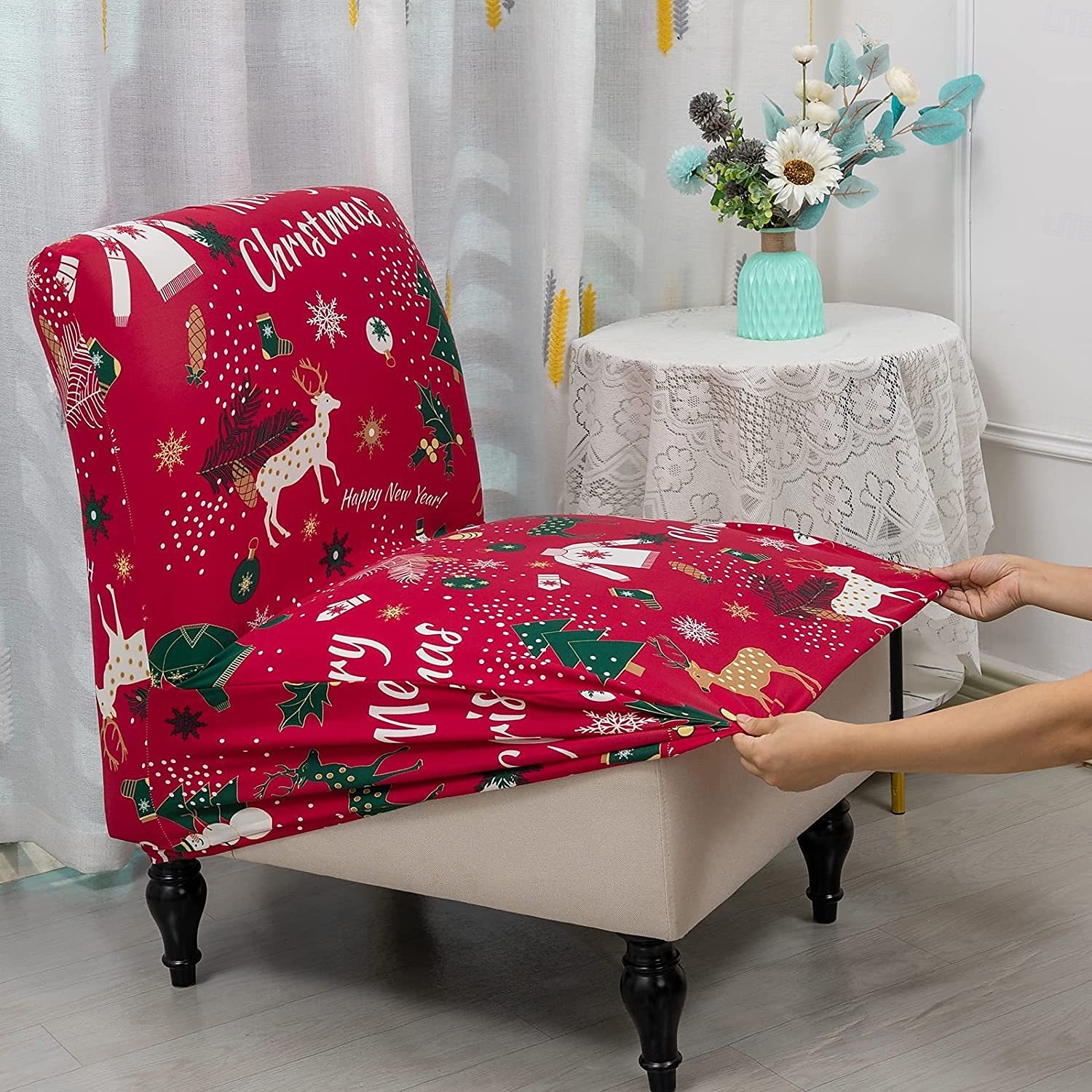 Capa para cadeira de acento sem braços, capa protetora para cadeira de chinelo, elastano elástico removível para cadeira sem braços, protetor de móveis para sala de estar, sala de jantar, hotel de 2025 por $13.99 –P2