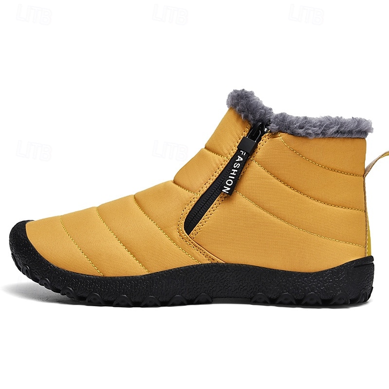 Botas de nieve de invierno amarillas para hombre: impermeables, con forro de piel, cierre de cremallera, botines cálidos antideslizantes para clima frío 2025 - $46.99 –P3