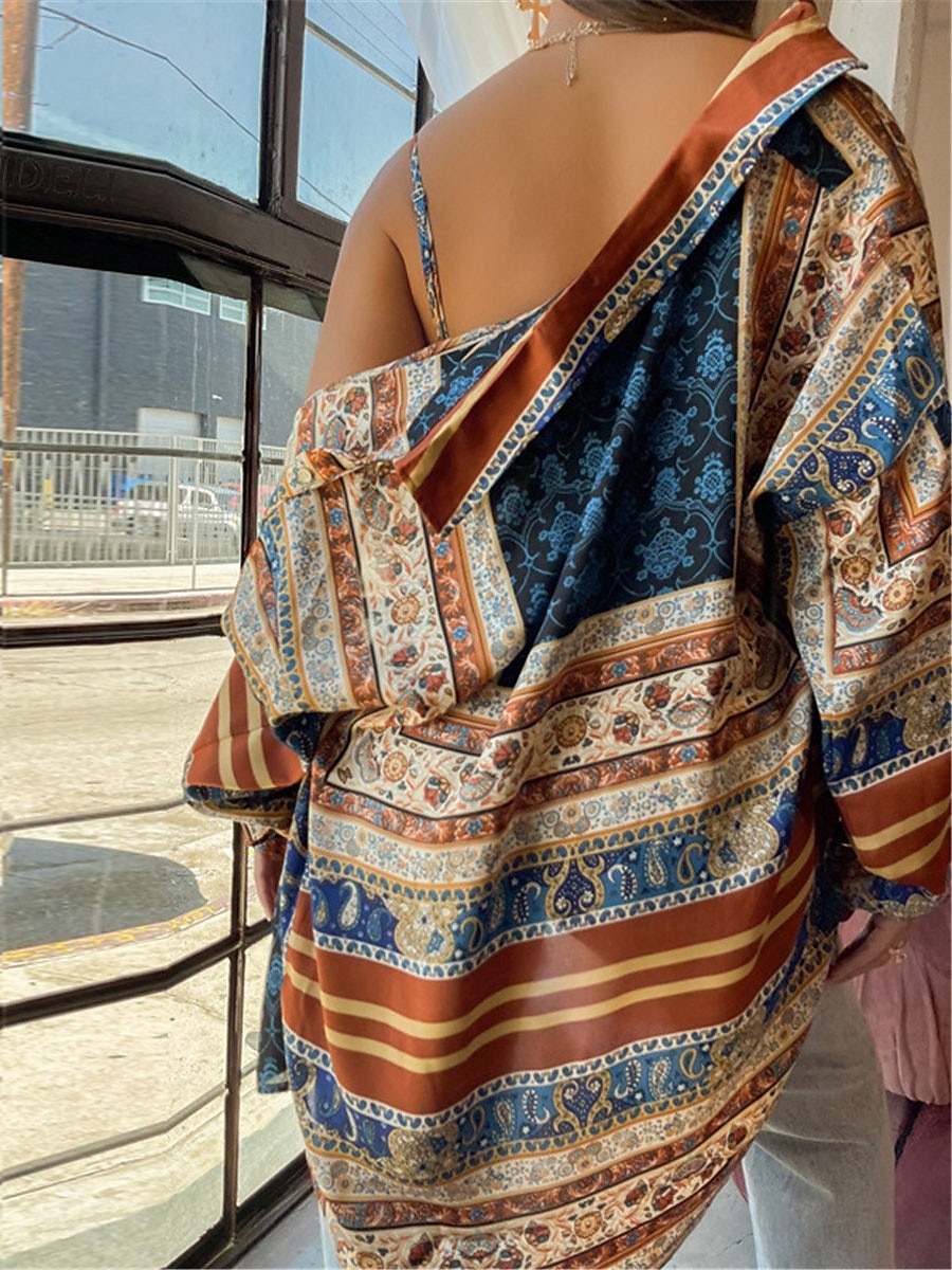 Damen Hemd Bluse Graphic Farbblock Gestreift Basic Brautkleider schlicht Langarm Hemdkragen Normale Oberteile Täglich Knopf Bedruckt Orange Braun Beige Herbst Winter 2025 - $32.99 –P3