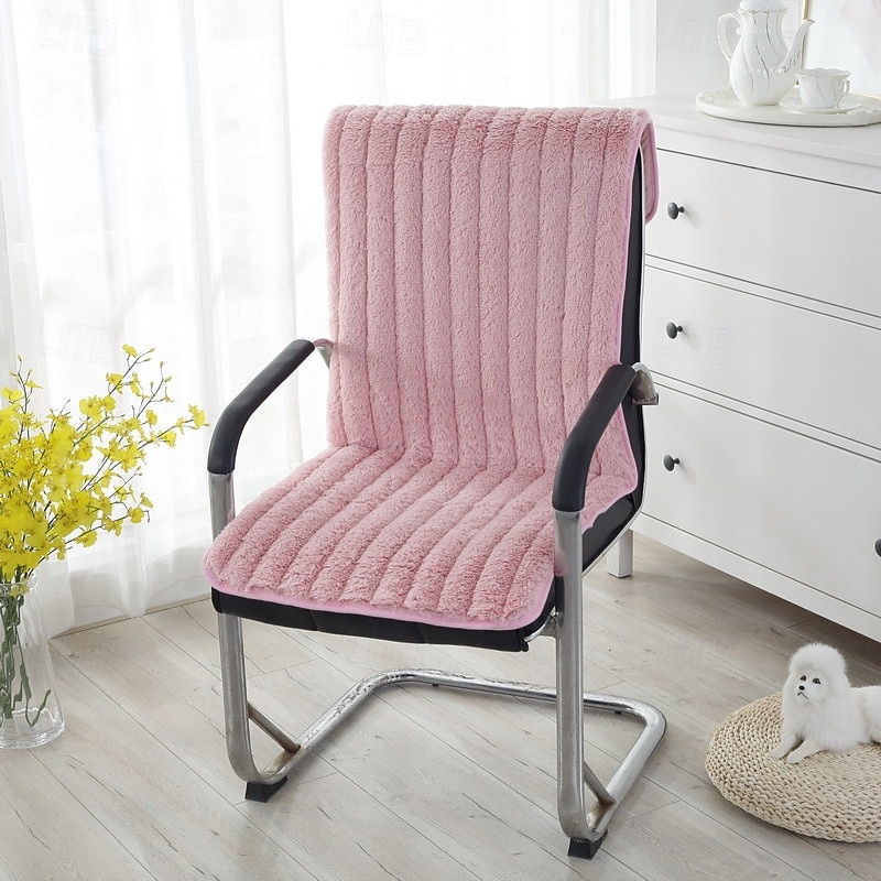Coussin de chaise en peluche de couleur unie à dossier haut, housse de chaise de salle à manger, coussin de siège chaud à rayures simples, housse de siège douce avec attaches pour chaise d'ordinateur, chaise à bascule, chaise de bureau de 2025 ? $16.99 –P6