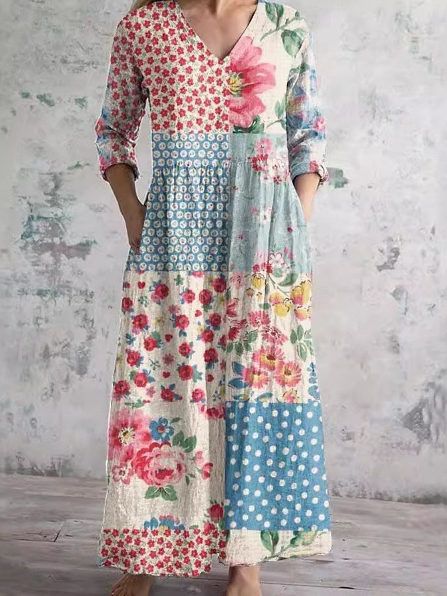 Női Maxiruha hétköznapi ruha Swing ruha Boho ruha Alkalmi Napi Normál Virágos Hosszú ujj V-alakú Fekete Medence Khakizöld Nyár Tavasz Ősz 2025 - $41.99 –P2