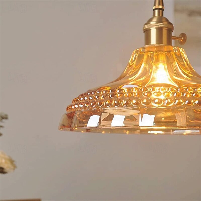 retro messing glazen hanglamp amberkleurig dik materiaal glazen kroonluchter geblazen glazen plafondlampen met verstelbaar snoer 2025 - €47.99 –P6