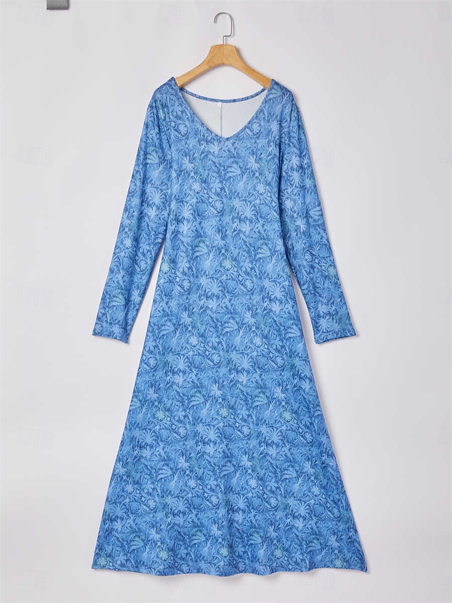 kvinners vinterkjole t-skjortekjole tee-kjole floral stammelomme v-hals lang kjole maxikjole vintage etnisk daglig langermet høst vinter 2025 - $23.99 –P1