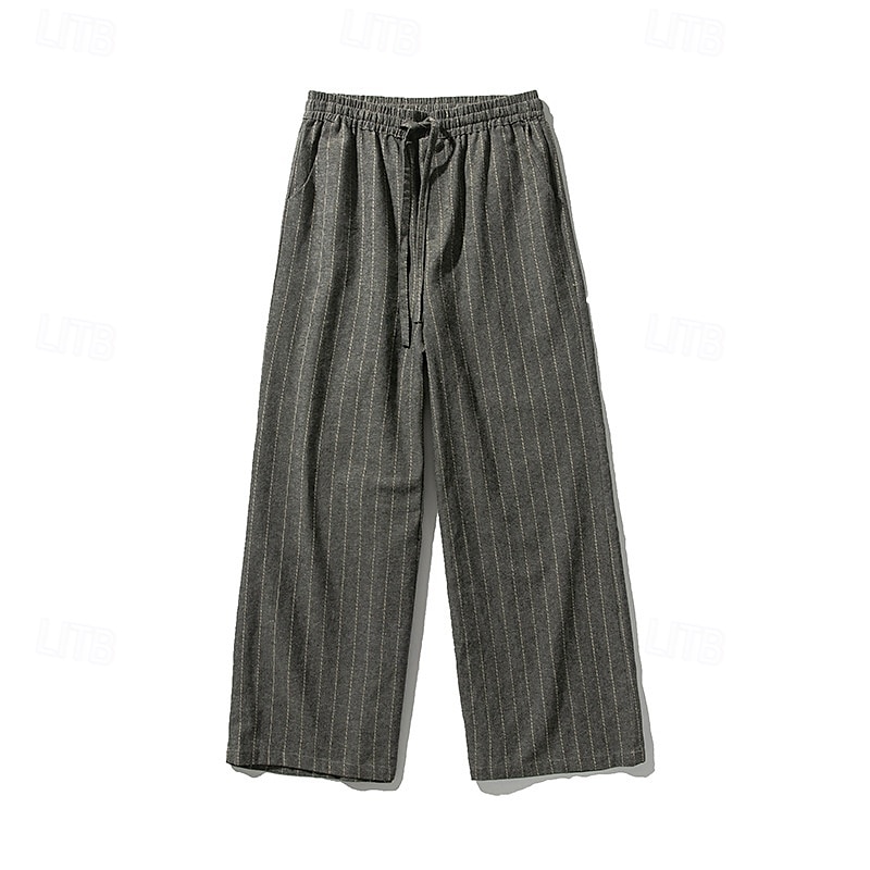Voor heren Broek Vrijetijdsbroek Zak Trekkoord Recht been Streep Comfort Buiten Dagelijks Modieus Casual Donker Bruin Zwart Micro-elastisch 2025 - $42.99 –P4