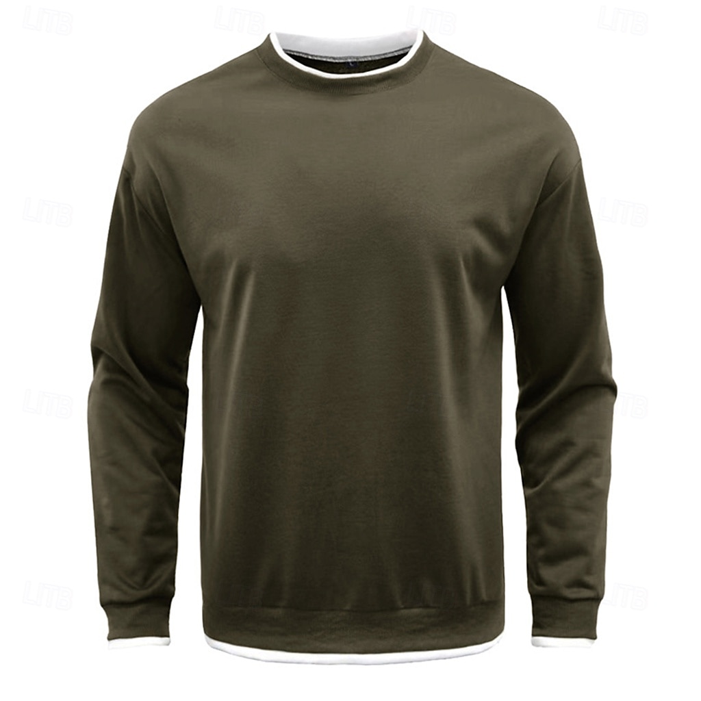 Men's T Shirt Oversized Shirt Tee Top Long Sleeve Shirt Long Sleeve Crew Neck Spring &  Fall Solid Color Daily Casual Street Style Fake two piece Rib Hem Outdoor Street Causal Black Gray Wine Top Tee 2025 - $16.49 –P2