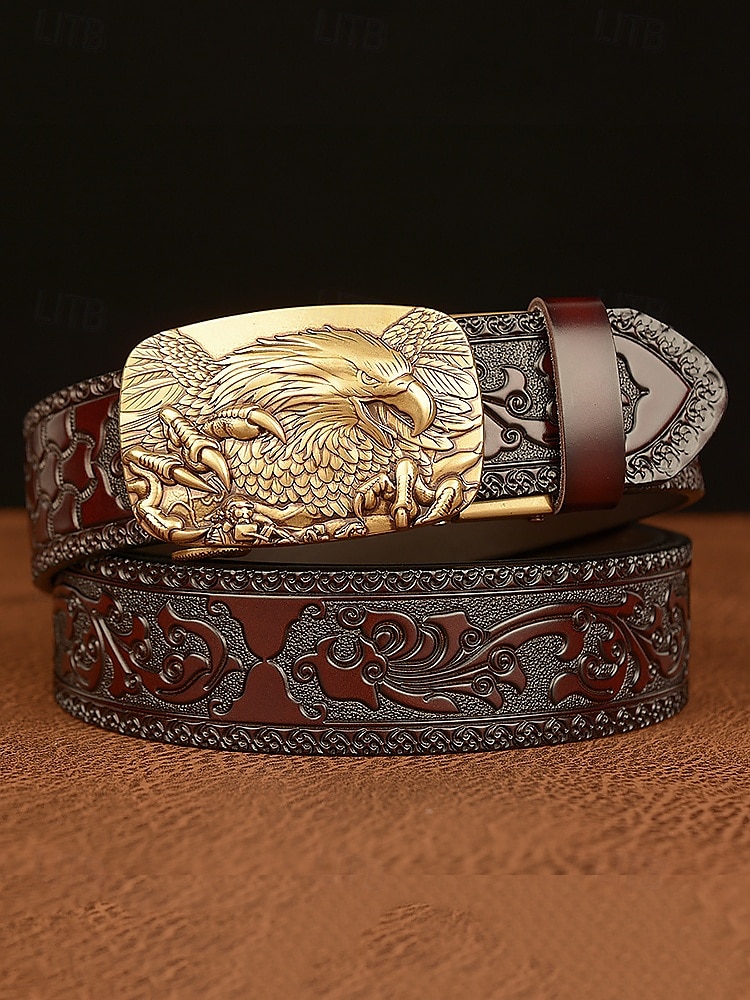 Men's Vintage Leather Belt with Eagle Embossed Buckle – Western Style Adjustable Belt for Casual and Formal Wear 2025 - $26.99 –P3
