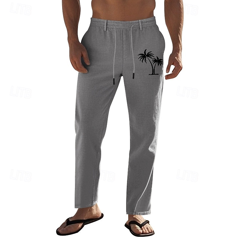 Férfi Vászon nadrág Nadrág Nyári nadrág Strand nadrág Zseb Zsinór Rugalmas derék Kókuszfa Mokaszinok Légáteresztő Vakáció Napi Szabadság Hawaii Boho Fekete Fehér 2025 - $25.99 –P13