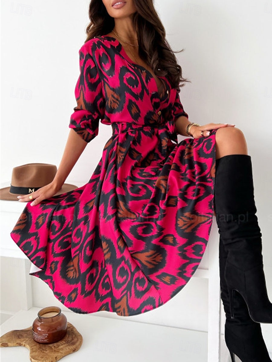 Damen Midikleid Casual kleid Schaukelkleid A Linie Kleid Boho-Kleid Brautkleider schlicht Täglich Regular Fit Blumen Langarm V Ausschnitt Schwarz Gelb Rote Purpur Frühling Herbst 2025 - $41.99 –P7