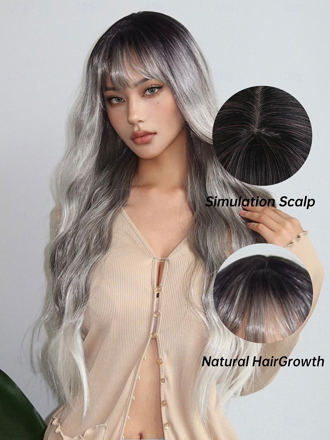 Synthetische pruiken Golvend Springerige krullen Middelste stuk Strakke pony Pruik 71.1 cm Zilver grijs Synthetisch haar Dames Middenscheiding Stoer Aanbiddelijk Grijs 2025 - $25.99 –P3
