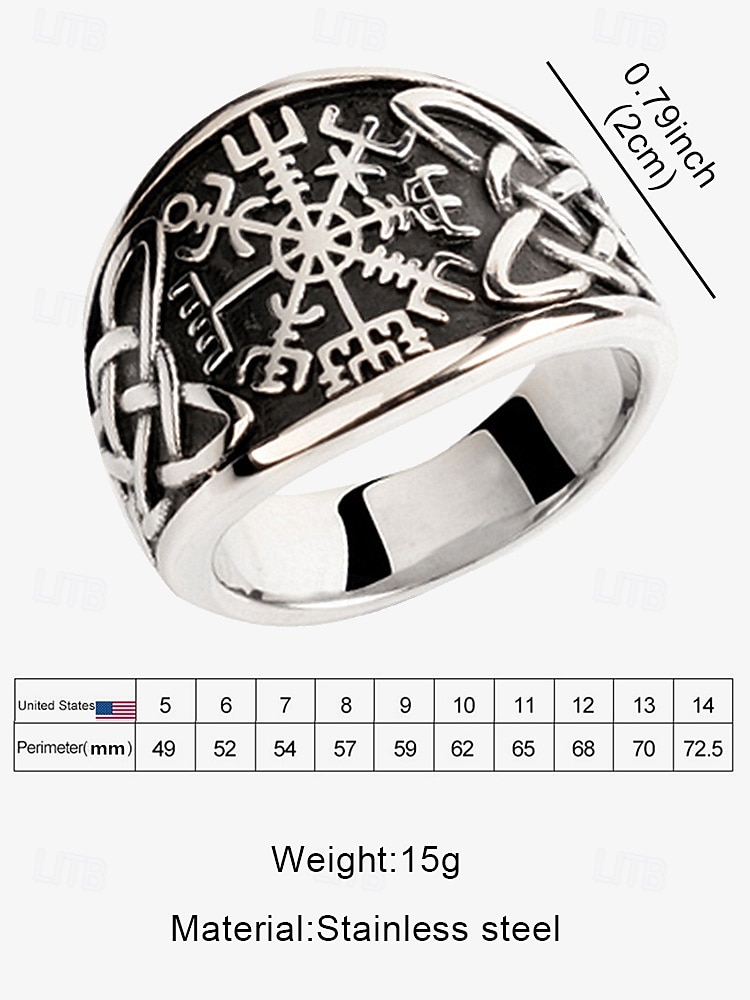 Men's Viking Rune Ring – Norse Mythology Inspired Stainless Steel Ring with Ancient Symbol Engravings, Perfect for Nordic Style and Spiritual Jewelry Lovers 2026 - $12.63 –P6
