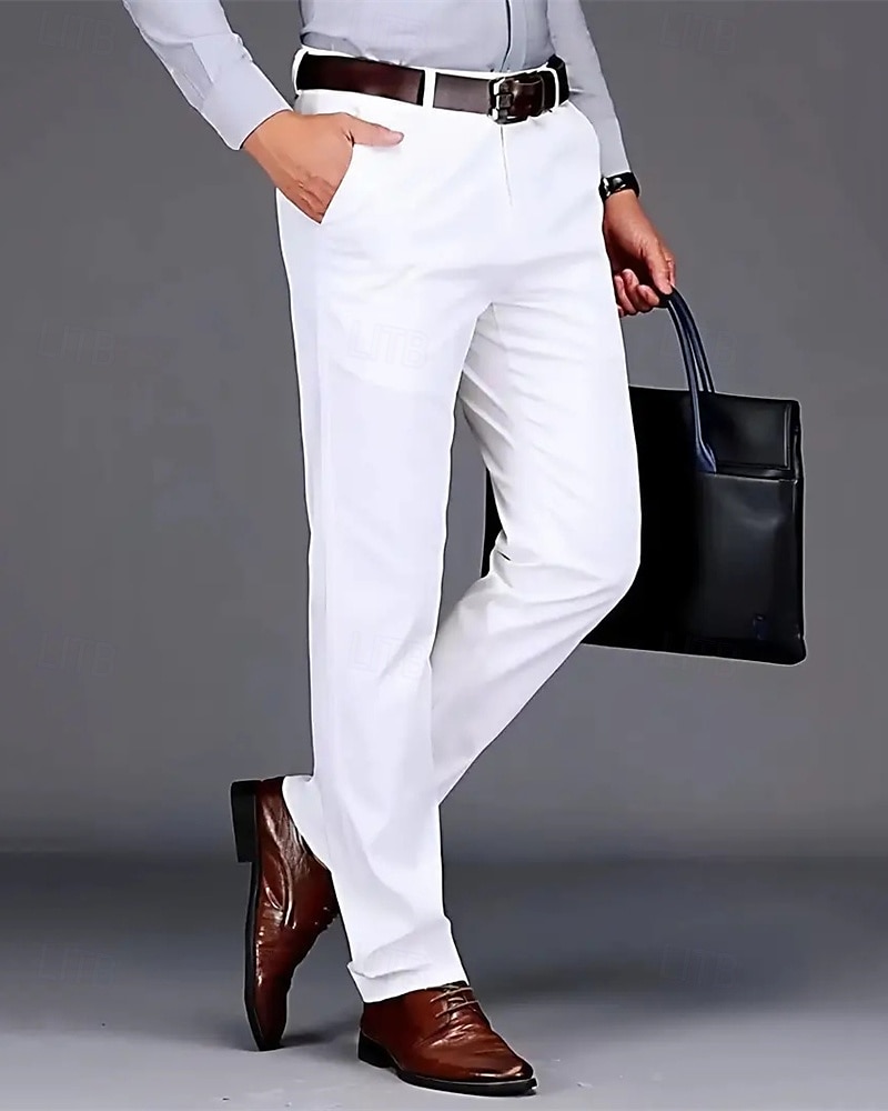 Men's Dress Pants Trousers Chinos Buttons Pocket Solid Colored Comfort Formal Party Work Fashion Classic Style Black White Micro-elastic 2025 - $27.99 –P1